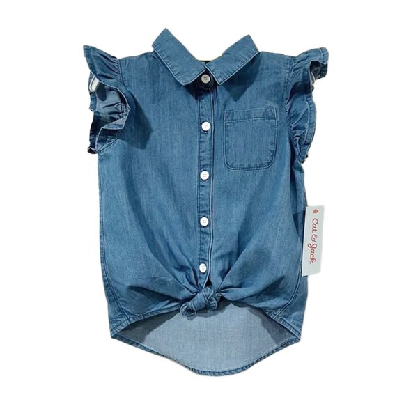 NWT Blue Denim Button-Down Blouse - Toddler Girls Size 18M - Cat & Jack Shirt - Picture 2 of 6